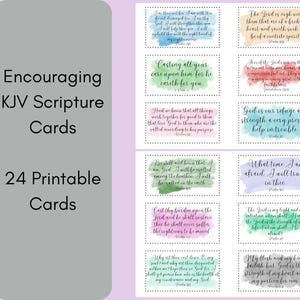 Printable Encouraging KJV Scripture Cards- Set of 24 Bible Verse Cards for Encouragement in Hard Times- Watercolor Design- PDF Download
