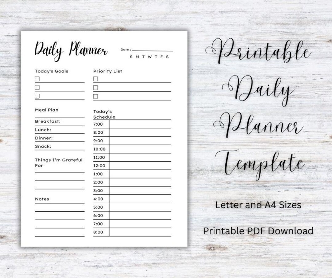 Printable Daily Planner Journal Template (letter & A4 Sizes, PDF ...