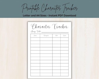 Printable Character Tracker Template for Authors (PDF Download, Letter & A4 Sizes)