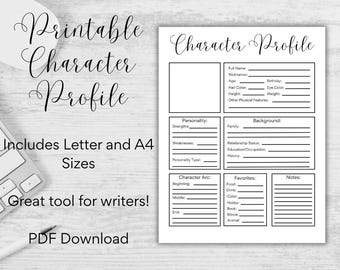 Character Profile Worksheet: Writer's Character Planner (PDF Download, A4/Letter Sizes)
