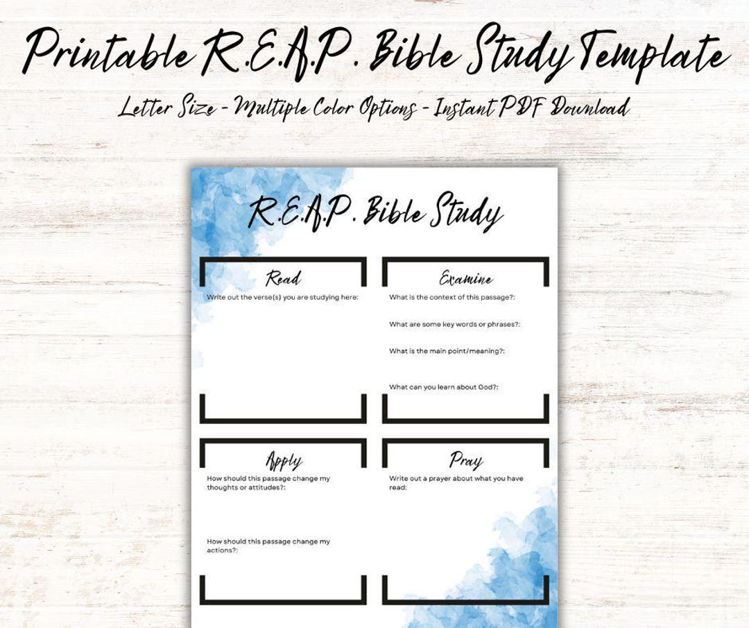 Printable R.E.A.P. Bible Study Template (5 Color Options, Letter Size ...