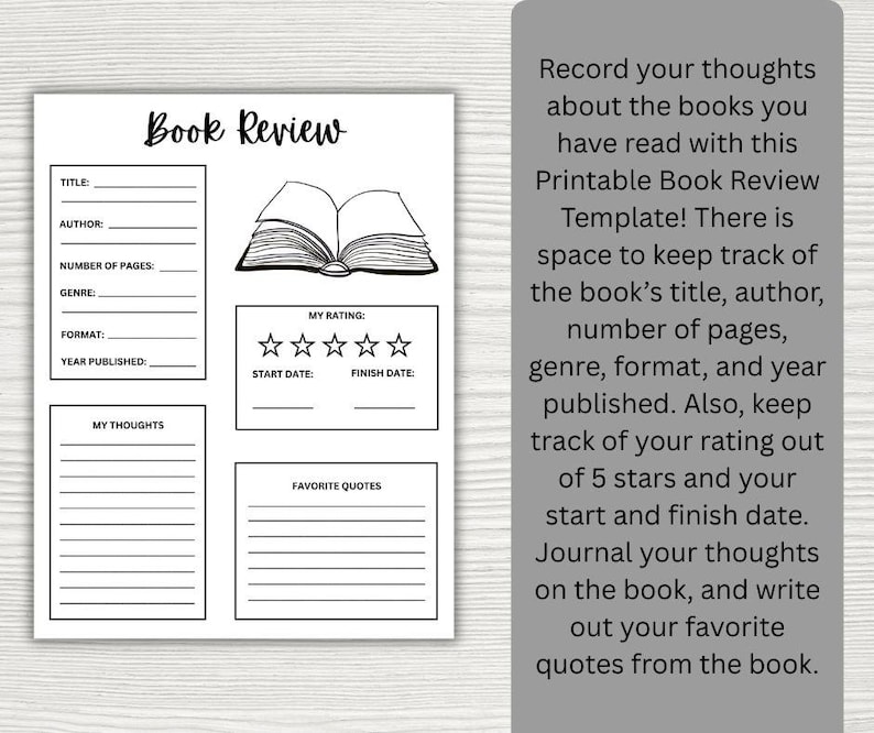Printable Book Review Template: Reading Journal Tracker (letter & A4 ...