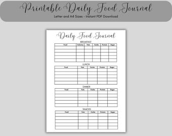 Printable Daily Food Journal (Letter & A4 Sizes, PDF Download)