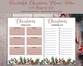 Printable Christmas Menu Planner and Shopping List Bundle- Letter and ...