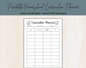 Printable Homeschool Curriculum Planner (PDF Download, Letter and A4 Sizes)