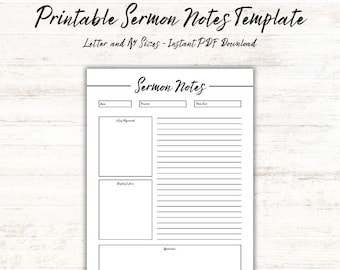 Modelo para anotações de sermão para impressão: Design minimalista (Tamanhos Carta e A4, Download em PDF)