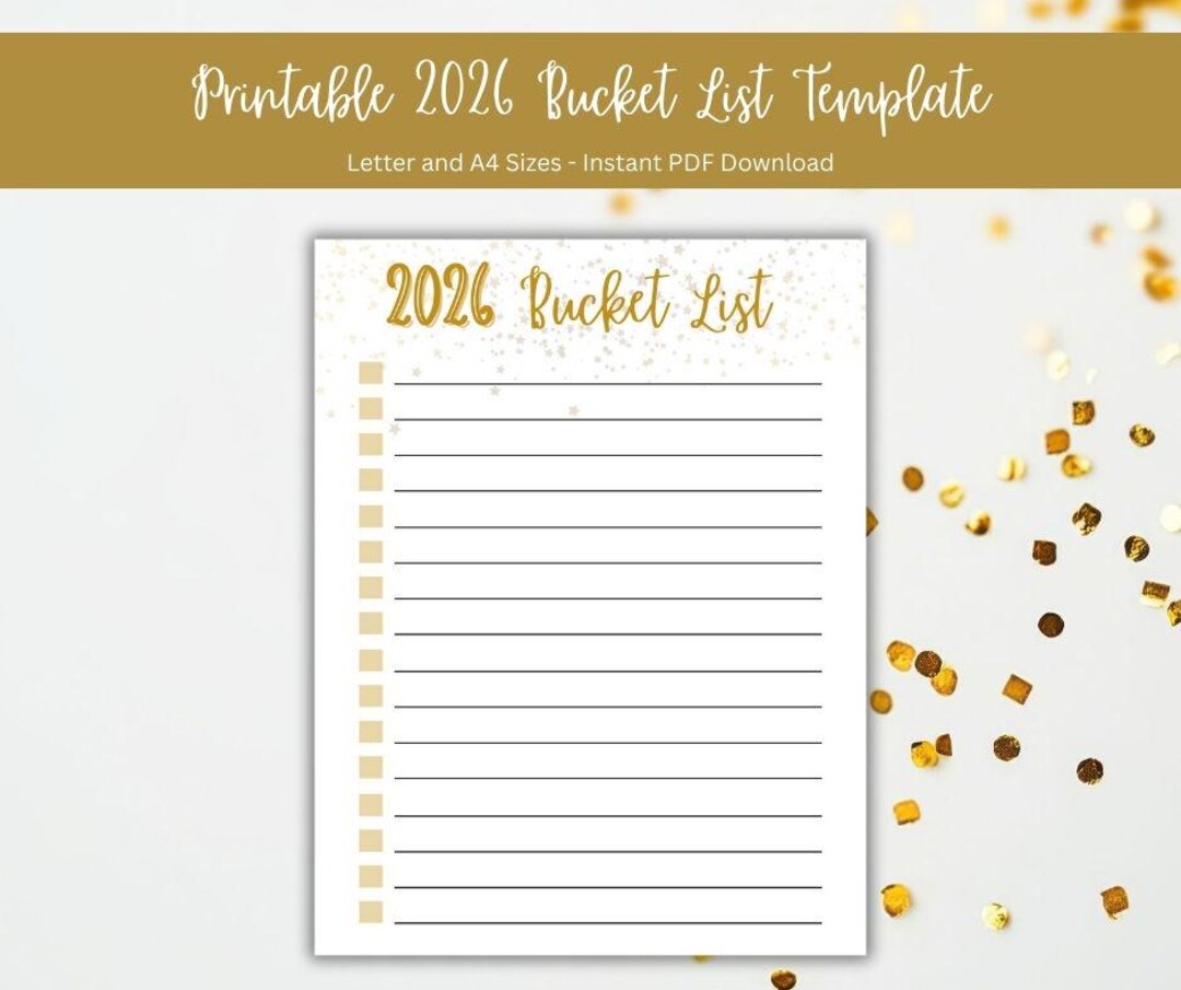 Printable 2026 Bucket List Template (letter and A4 Sizes, PDF Download ...
