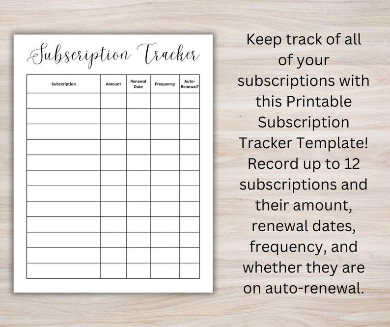 Printable Subscription Tracker Template (letter & A4 Sizes, PDF ...