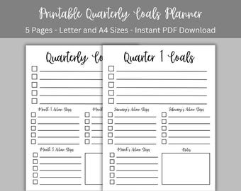 Printable Quarterly Goals Planner (5 Pages, Letter & A4 Sizes, PDF Download)