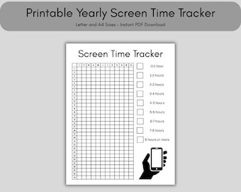 Printable Yearly Screen Time Tracker (Letter & A4 Sizes, PDF Download)