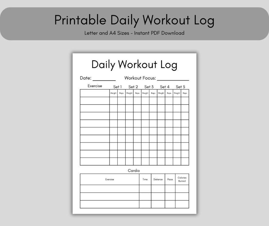 Printable Daily Workout Log (letter & A4 Sizes, PDF Download) - Etsy Canada