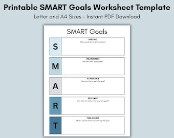 Printable SMART Goals Worksheet Template (Letter & A4 Sizes, PDF Download)