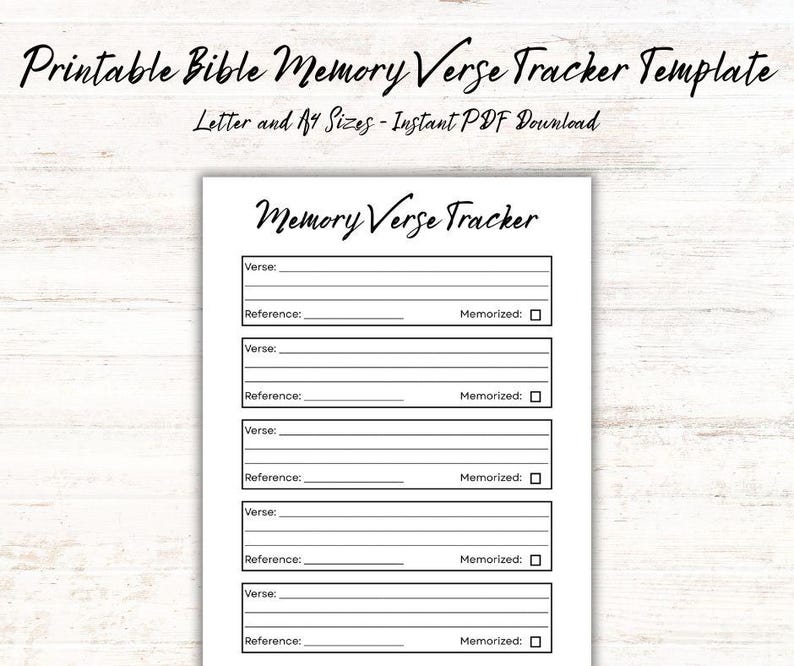 Printable Bible Memory Verse Tracker (letter & A4 Sizes, PDF Download ...