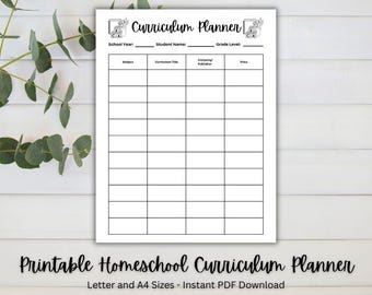 Printable Homeschool Curriculum Planner- Letter and A4 Sizes- Curriculum Tracker- Printables for Homeschool Families- PDF Download