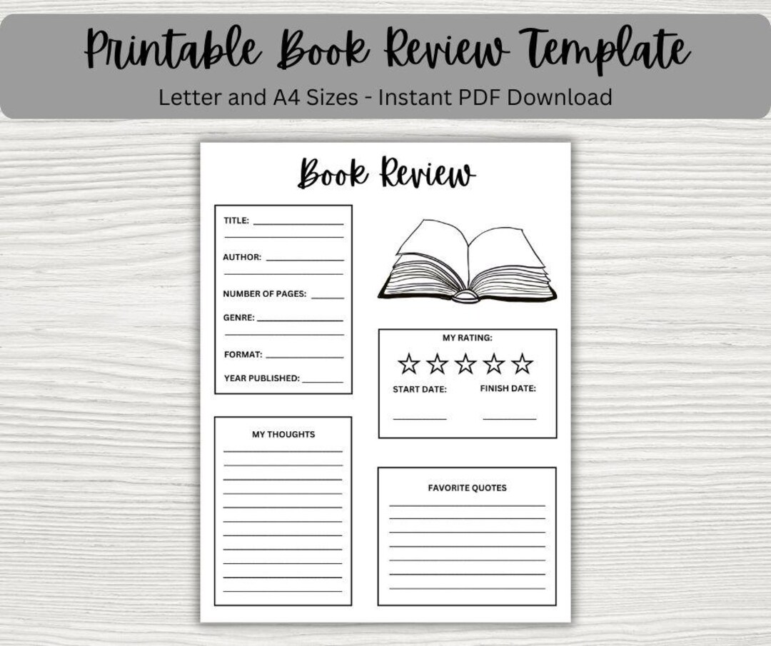 Printable Book Review Template: Reading Journal Tracker (letter & A4 ...