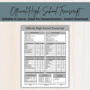 Editable Homeschool Transcript Template: Official High School Transcript (PDF Download, Canva Edit)
