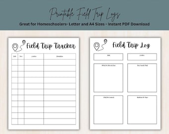 Printable Homeschool Field Trip Tracker Templates (Letter & A4 Sizes, PDF Download)