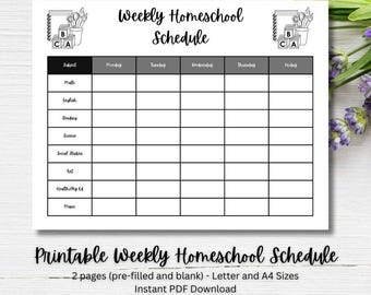 Printable Weekly Homeschool Schedule: Blank & Prefilled, Letter/A4 (PDF Download)