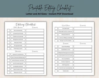 Printable Editing Checklist for Writers (PDF Download, Letter & A4 Sizes)