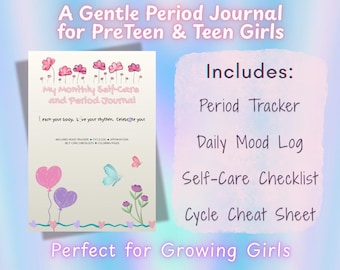 Teen Period Tracker Printable | Menstrual Cycle Journal for Girls | Self-Care Checklist & Coloring Pages