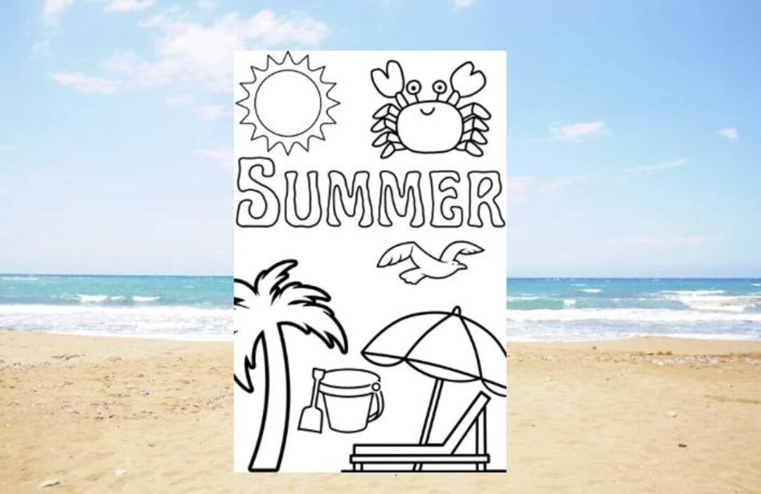 Summer Coloring Page for Kids &amp; Adults – Digital Download | Beach Theme ...