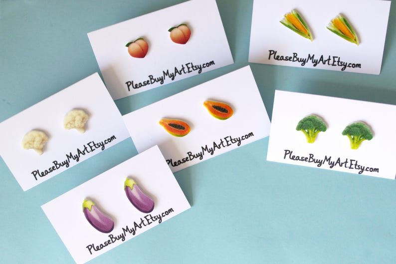 Eggplant Emoji Stud Earrings / Eggplant Emoji Post Earrings / Etsy
