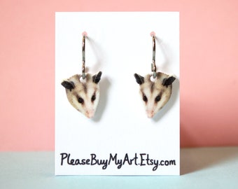 Possum Niobium Dangle Earrings Drop Earrings French Hook Earrings / Cute Possum Lover Earrings / Backyard Wildlife Jewelry