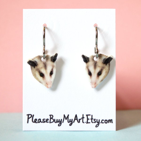 Possum Niobium Dangle Earrings Drop Earrings French Hook Earrings / Cute Possum Lover Earrings / Backyard Wildlife Jewelry