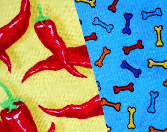 Chili Peppers & Rainbow Bone Reversible Tie Dog Bandana Cat Bandana Pet Bandana Scarf Dog Lover Gift