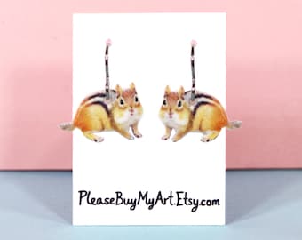 Chipmunk Niobium Dangle Earrings Drop Earrings French Hook Earrings / Chipmunk Lover Backyard Wildlife Jewelry