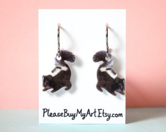 Baby Skunk Niobium Dangle Earrings Drop Earrings French Hook Earrings / Backyard Wildlife Earrings