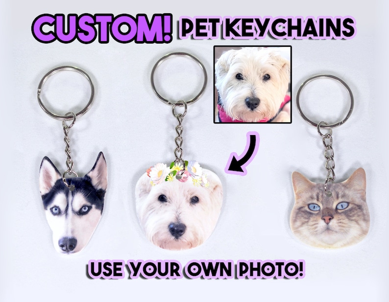 CUSTOM Pet Photo Keychain / Personalized Dog Keychain Cat Keychain Animal Photo Keychain Accessories Custom Gift 