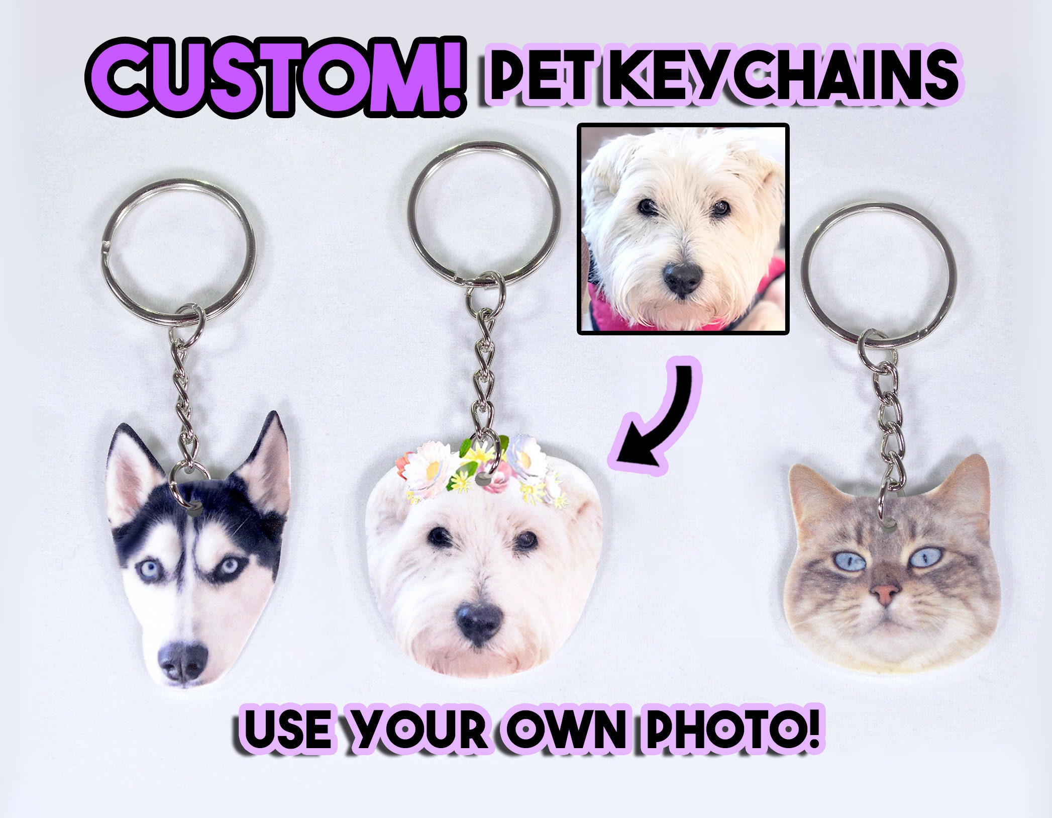dog picture key ring cat keyring Personalized key chain cat lover gift Husky CUS-KC Customized pet Body Key chain