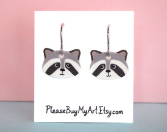 Raccoon Niobium Dangle Earrings Drop Earrings French Hook Earrings / Backyard Wildlife Earrings