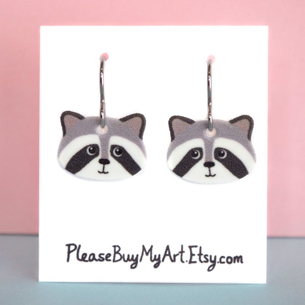 Raccoon Niobium Dangle Earrings Drop Earrings French Hook Earrings / Backyard Wildlife Earrings