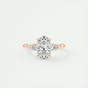 2.25 CT Oval Cut lab grown diamond engagement ring, 14K solid gold ring,Trilogy wedding ring, anniversary gift ring,diamond three stone ring