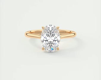 Anel solitário de diamante cultivado em laboratório com lapidação oval de 2,00 ct, anel de noivado em ouro maciço 14k, anel de casamento com diamante, anel de proposta, anel de presente de aniversário