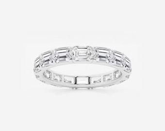 5.00 TCW Emerald Cut Wedding Band, Lab Grown Wedding Band, East West Emerald Cut Band, Diamond Wedding Band, Anniversary Gift, Promise Band.