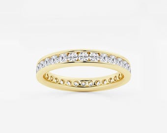 1.00 TCW Round Cut Lab Grown Diamond Full Eternity Band, 14K Solid Gold Channel Set Wedding Band, Diamond Matching Band, Anniversary Gift.