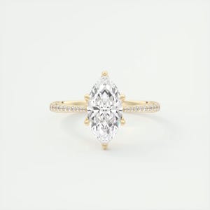 2.35 CT lab grown diamond engagement ring, solitaire accent marquise cut ring, 14k solid gold wedding ring, bridal ring, anniversary ring.