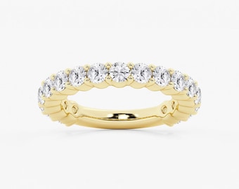 2.00 TCW Round Cut Diamond Wedding Band, 3/4 Eternity Lab Grown Diamond Band, 14k Solid Gold Eternity Band, Matching Band, Anniversary Gift.