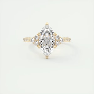 2.65 CT Marquise Cut Lab Grown Diamond Engagement Ring, 14K Solid Gold Diamond Cluster Ring, Bridal Ring, Round Cut Promise Ring For Her.