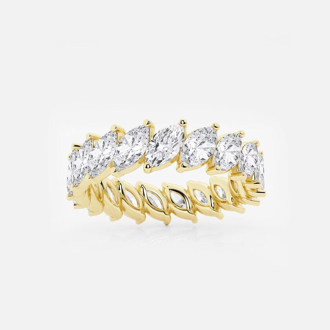 Marquise Cut Lab Grown Diamond Full Eternity Wedding Band, 14K Yellow ...