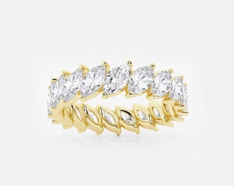Marquise Cut Lab Grown Diamond Full Eternity Wedding Band, 14K Yellow Gold CVD Diamond Stacking Band, Proposal Band, Anniversary Gift Band.
