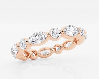 2.00 TCW Marquise And Round Cut Lab Grown Diamond Full Eternity Band, 14K Solid Gold Wedding Band, Floating Bubble Band, Anniversary Gift.