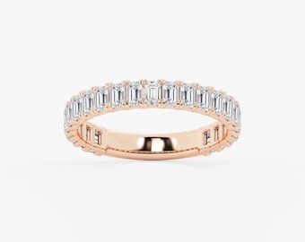1.50 TCW Emerald Cut Lab Grown Diamond 3\4 Eternity Band, 14K Solid Gold Wedding Band, Anniversary Gift Band, Diamond Eternity Band For Her.