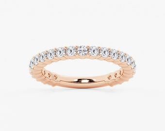 3/4 Eternity Lab Grown Diamond Band, 1.50 TCW Round Cut Diamond Wedding Band, 14k Solid Gold Thin Eternity Band, Matching Band, Gift For Her