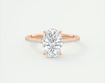 2.30 CT Oval Cut Lab Grown Diamond Solitaire Accent Ring, 14K Solid Gold Diamond Engagement Ring, Wedding Proposal Ring, Yellow Gold Ring.
