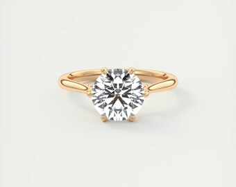 2.00 CT Round Cut Lab Grown Diamond Solitaire Ring, 14k Solid Gold Engagement Ring, Flower Wedding Ring, Bridal Ring, Anniversary Gift Ring.