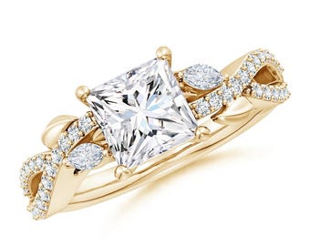 2.10 TCW Princess Cut Lab grown Diamond Engagement Ring, 14K Solid Gold Wedding Ring, Diamond Bridal Ring, Art deco Ring, Anniversary Gift.